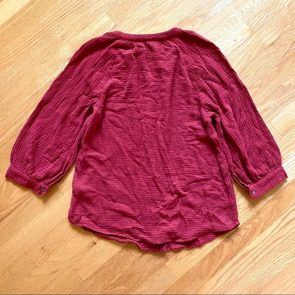 Rust solid red cotton gauze button up peasant boho cottagecore top blouse - Picture 2 of 4